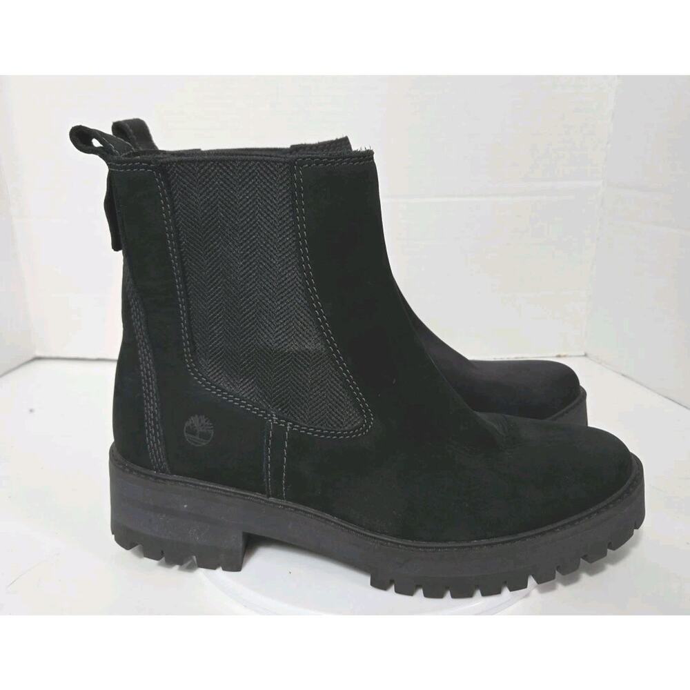 Timberland Boots Women 9.5 Black Courmayeur Valley Chelsea A1J66 Nubuck Chunky